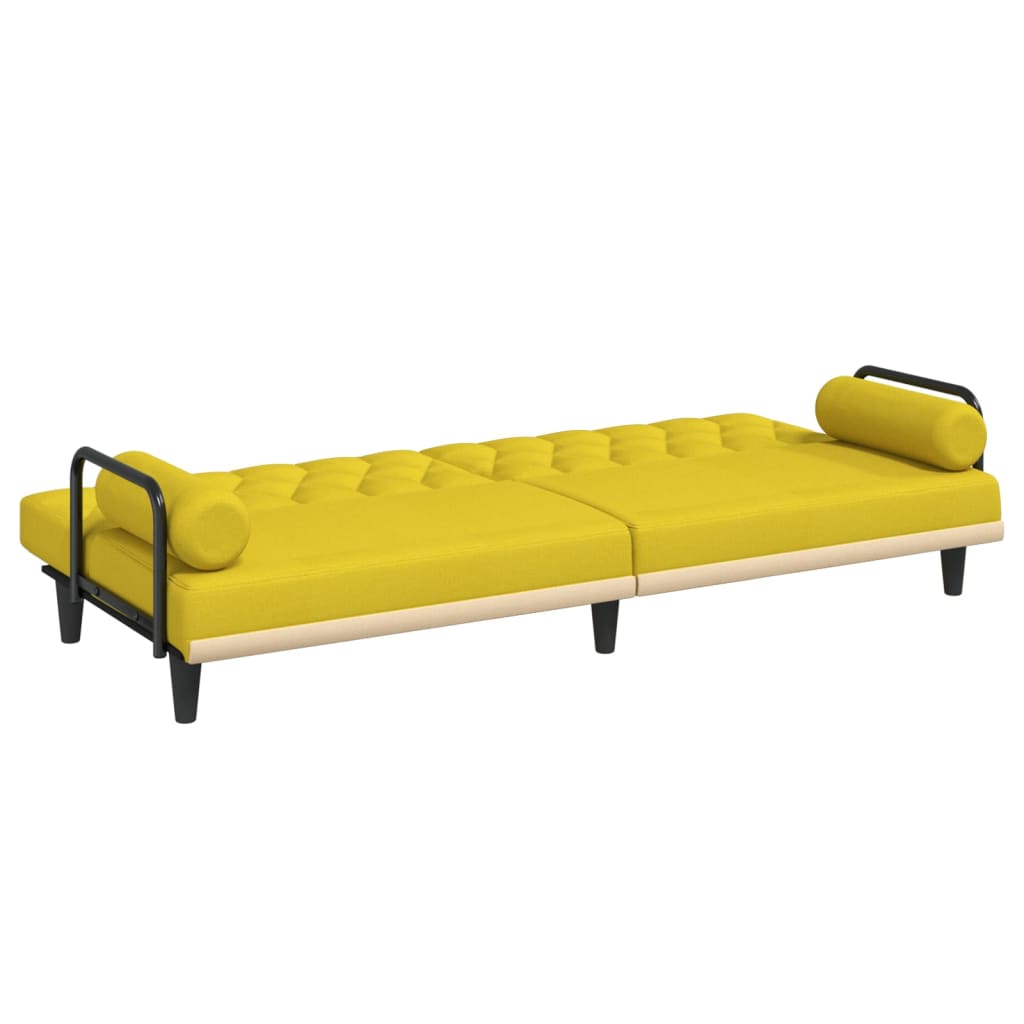 Sofá-cama com apoio de braços tecido amarelo-claro