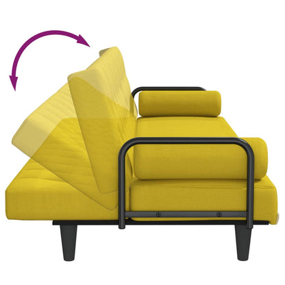 Sofá-cama com apoio de braços tecido amarelo-claro