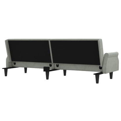 Light grey velvet sofa bed with armrests