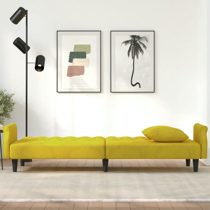 Sofá-cama com apoio de braços veludo amarelo