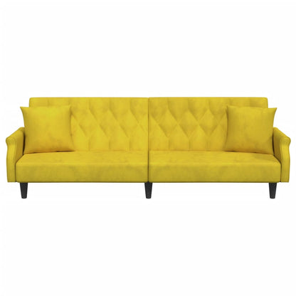 Sofá-cama com apoio de braços veludo amarelo