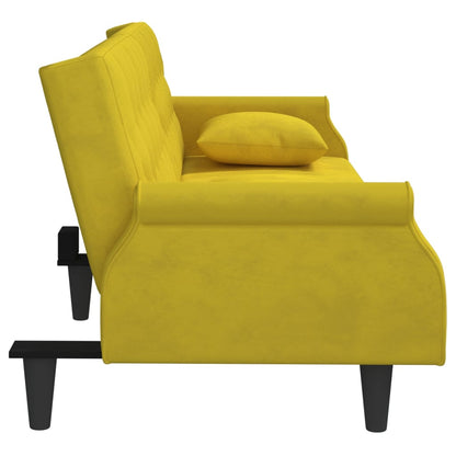 Sofá-cama com apoio de braços veludo amarelo