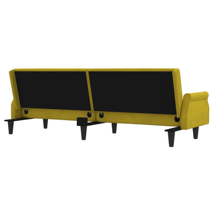 Sofá-cama com apoio de braços veludo amarelo