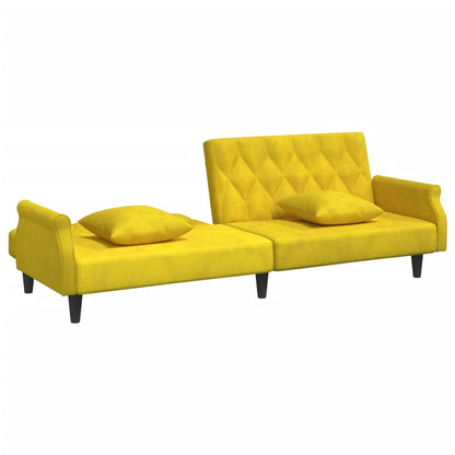 Sofá-cama com apoio de braços veludo amarelo