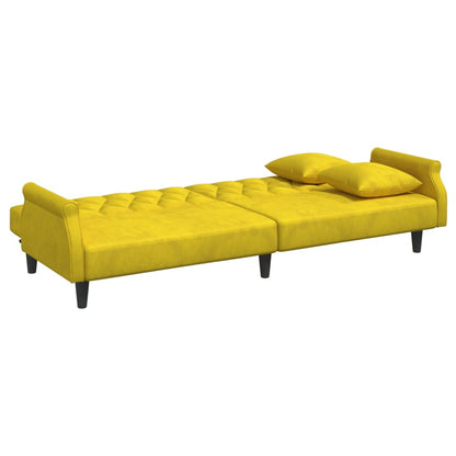 Sofá-cama com apoio de braços veludo amarelo