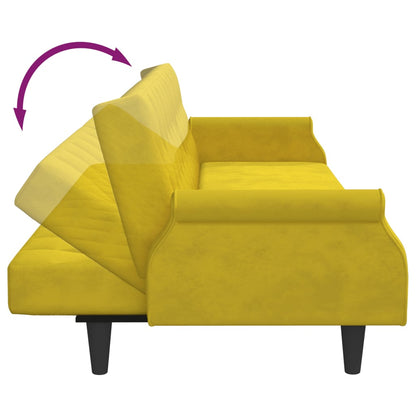 Sofá-cama com apoio de braços veludo amarelo