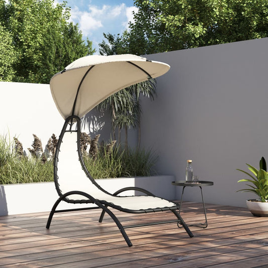 Sun lounger with canopy 167x80x195 cm fabric and steel cream color