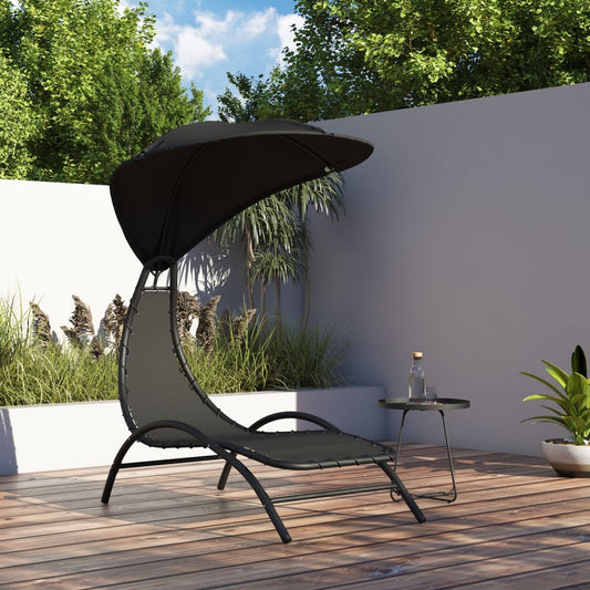 Sun lounger with canopy 167x80x195 cm fabric and black steel