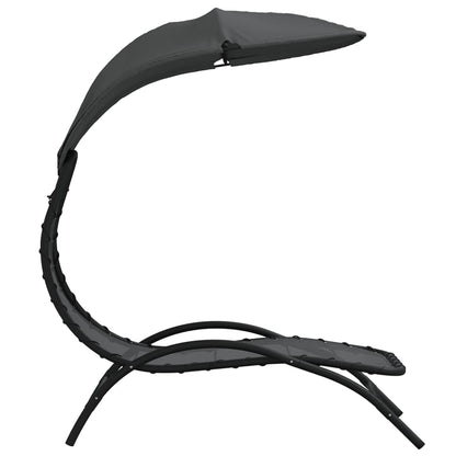 Sun lounger with canopy 167x80x195cm fabric and dark grey steel