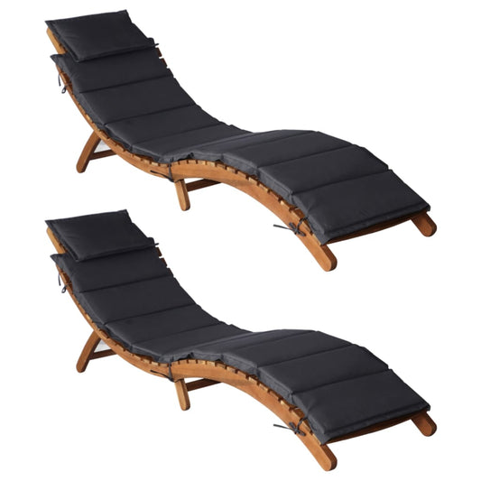 Sun loungers with cushions 2pcs solid acacia dark grey