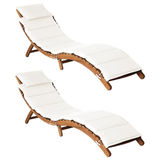 Sun loungers with cushions 2 pcs solid acacia cream white