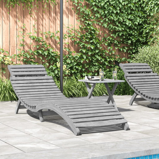 Sun lounger 184x55x64 cm solid acacia wood grey