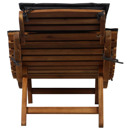 Sun lounger with dark grey cushions in solid acacia