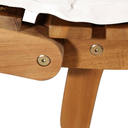 Sun lounger with cream cushions in solid acacia wood