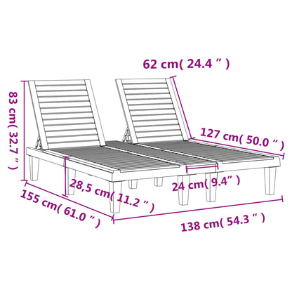 Double sun lounger 155x138x83 cm black polypropylene