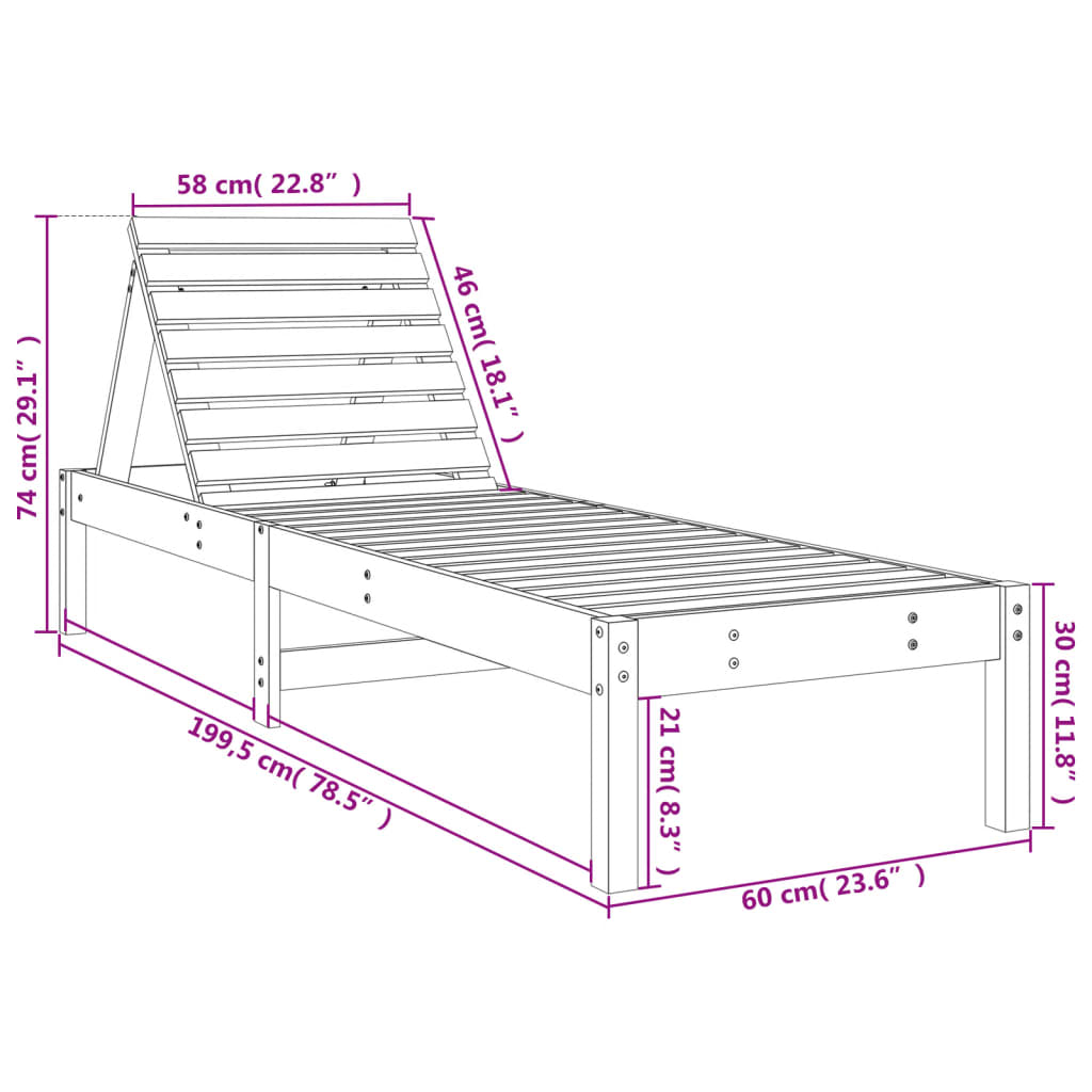 Sun lounger 199.5x60x74 cm solid pine wood