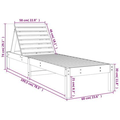 Sun lounger 199.5x60x74 cm solid pine wood