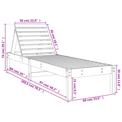 Sun lounger 199.5x60x74 cm solid pine wood white