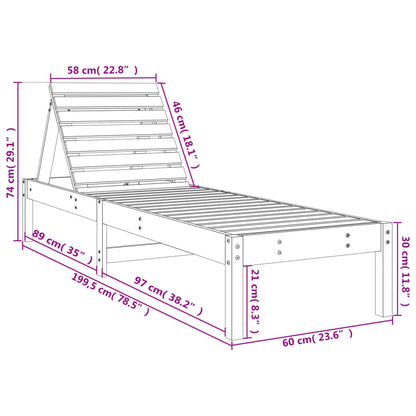 Sun lounger 199.5x60x74 cm solid pine wood grey