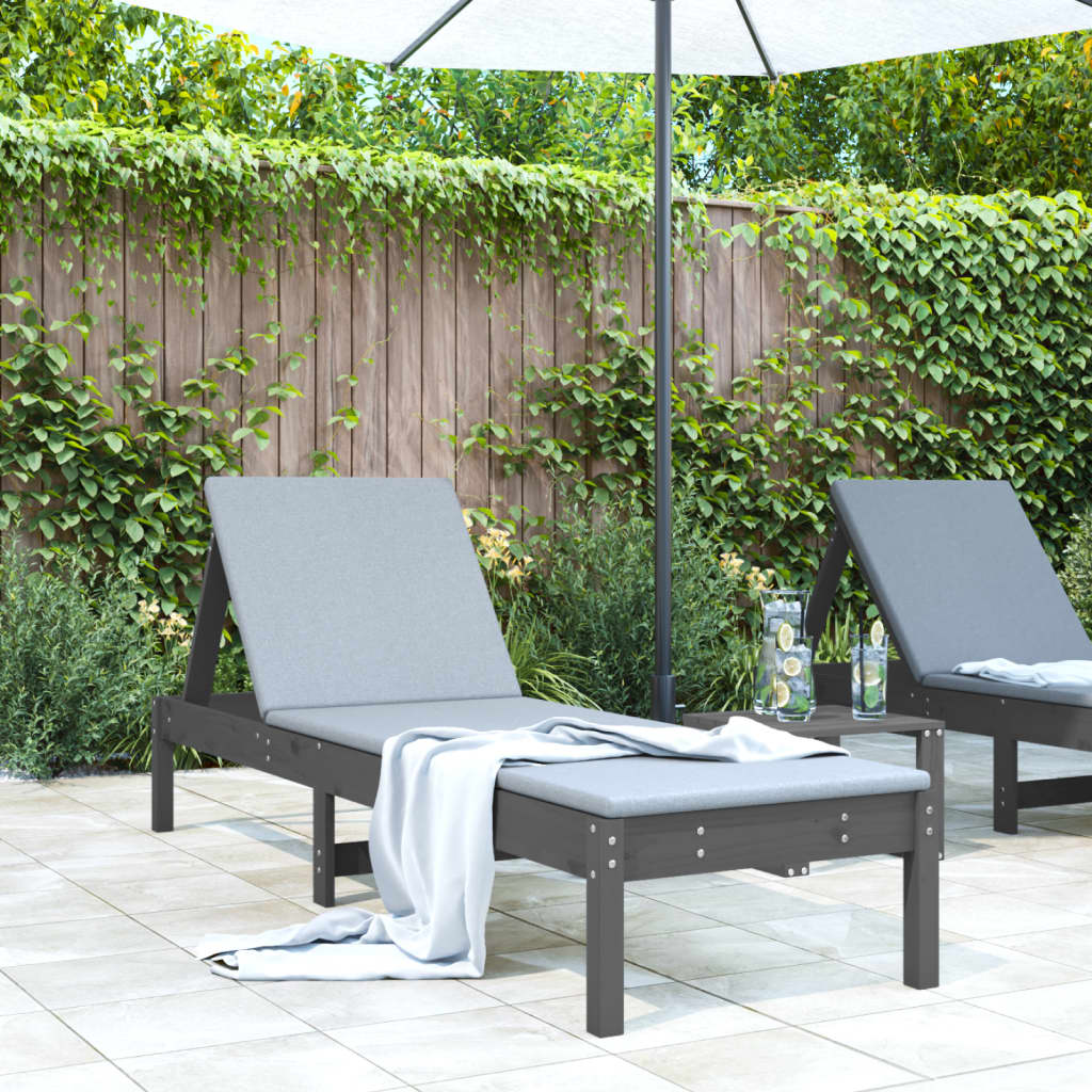 Sun lounger 199.5x60x74 cm solid pine wood grey