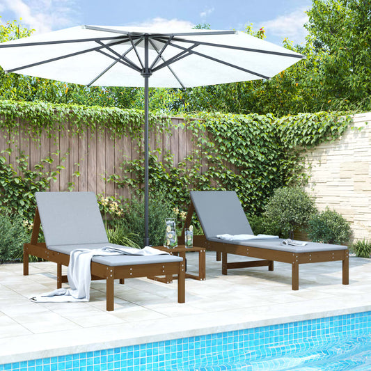 Sun loungers 2 pcs 199.5x60x74 cm solid pine honey brown