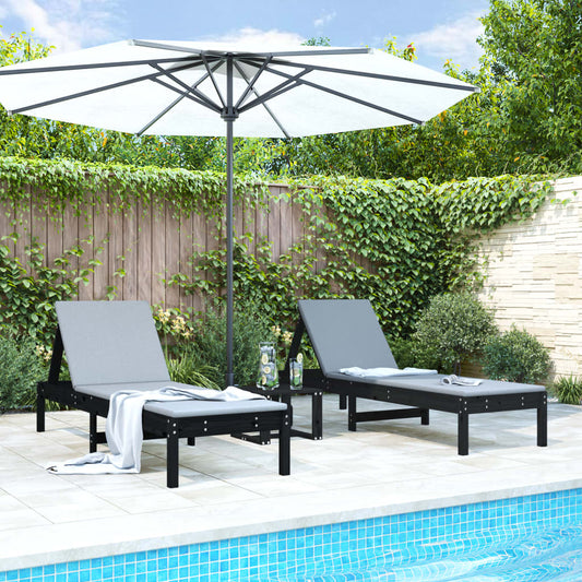 Sun loungers 2 pcs 199.5x60x74 cm solid pine black