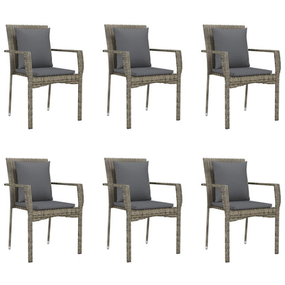 7 pcs conjunto jantar jardim c/ almofadões vime PE preto/cinza