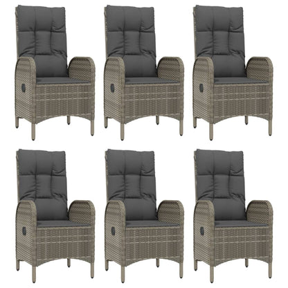 7 pcs conjunto jantar jardim c/ almofadões vime PE preto/cinza