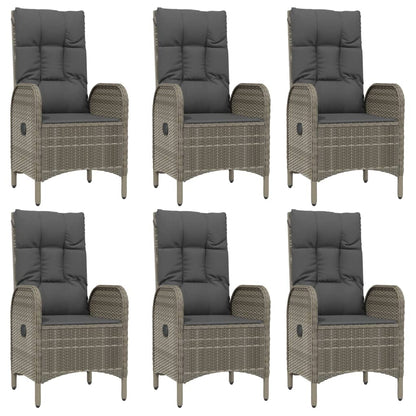 7 pcs conjunto jantar jardim c/ almofadões vime PE preto/cinza