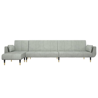 Sofá-cama em forma de L 275x140x70 cm veludo cinzento