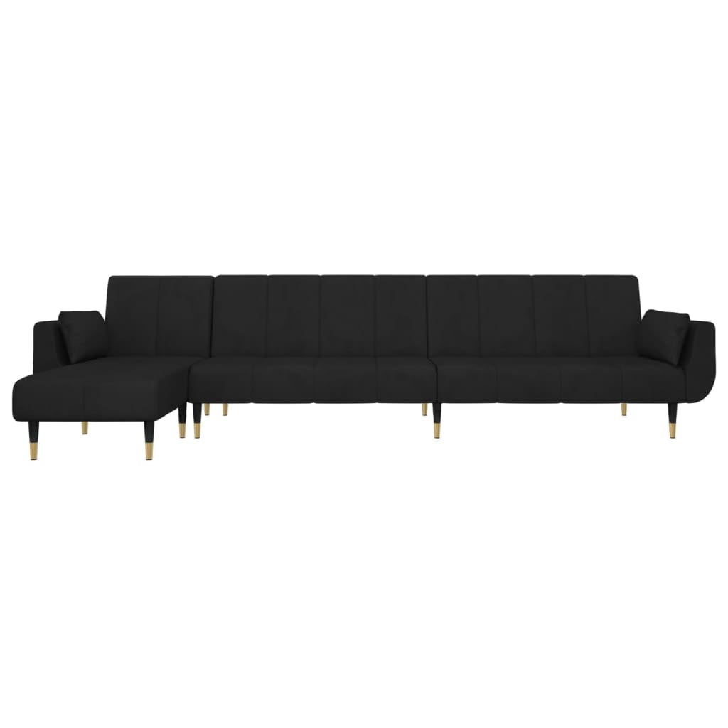 Sofá-cama em forma de L 275x140x70 cm veludo preto