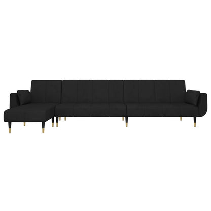 Sofá-cama em forma de L 275x140x70 cm veludo preto