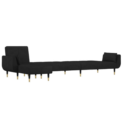 Sofá-cama em forma de L 275x140x70 cm veludo preto