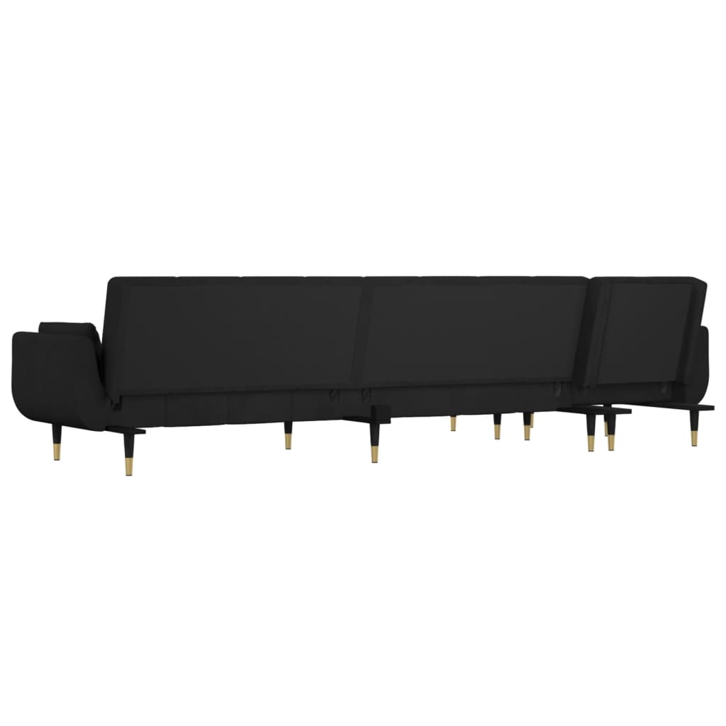 Sofá-cama em forma de L 275x140x70 cm veludo preto