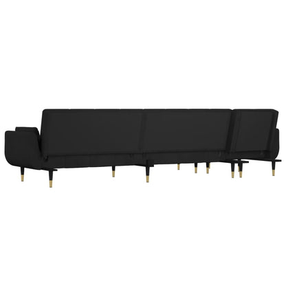 Sofá-cama em forma de L 275x140x70 cm veludo preto