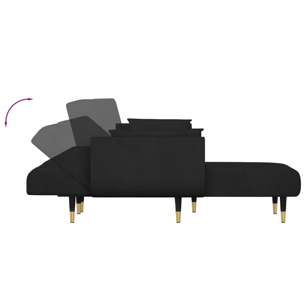 Sofá-cama em forma de L 275x140x70 cm veludo preto