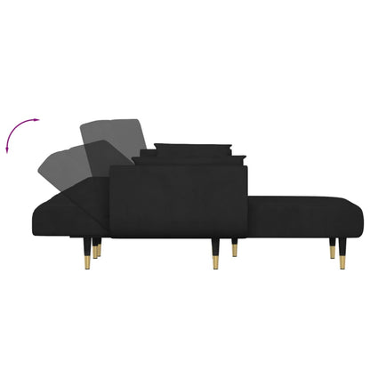 Sofá-cama em forma de L 275x140x70 cm veludo preto