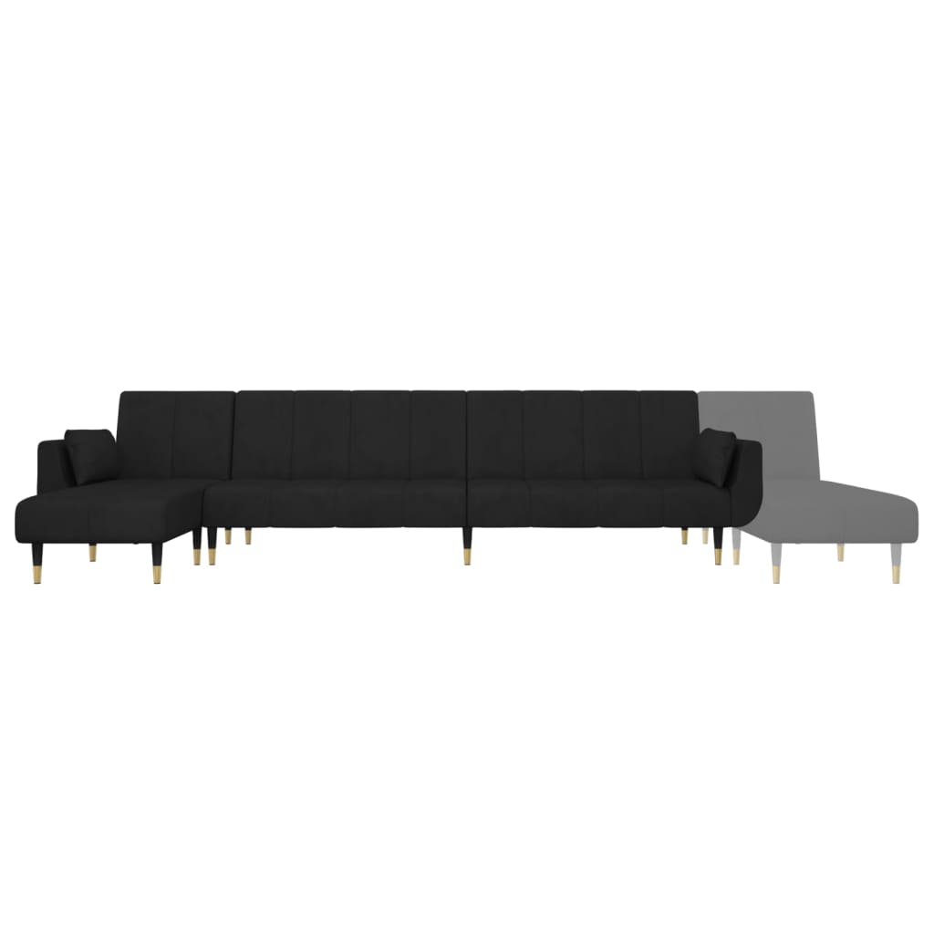 Sofá-cama em forma de L 275x140x70 cm veludo preto