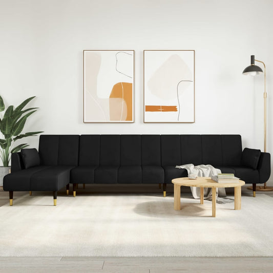 Sofá-cama em forma de L 275x140x70 cm veludo preto