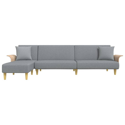 Sofá-cama em forma de L 279x140x70 cm tecido cinzento-claro