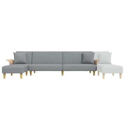 Sofá-cama em forma de L 279x140x70 cm tecido cinzento-claro