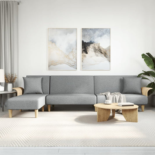 Sofá-cama em forma de L 279x140x70 cm tecido cinzento-claro