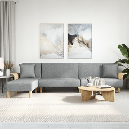 Sofá-cama em forma de L 279x140x70 cm tecido cinzento-claro
