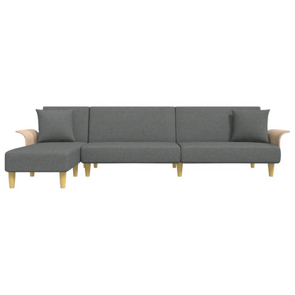 Sofá-cama em forma de L 279x140x70 cm tecido cinzento-escuro