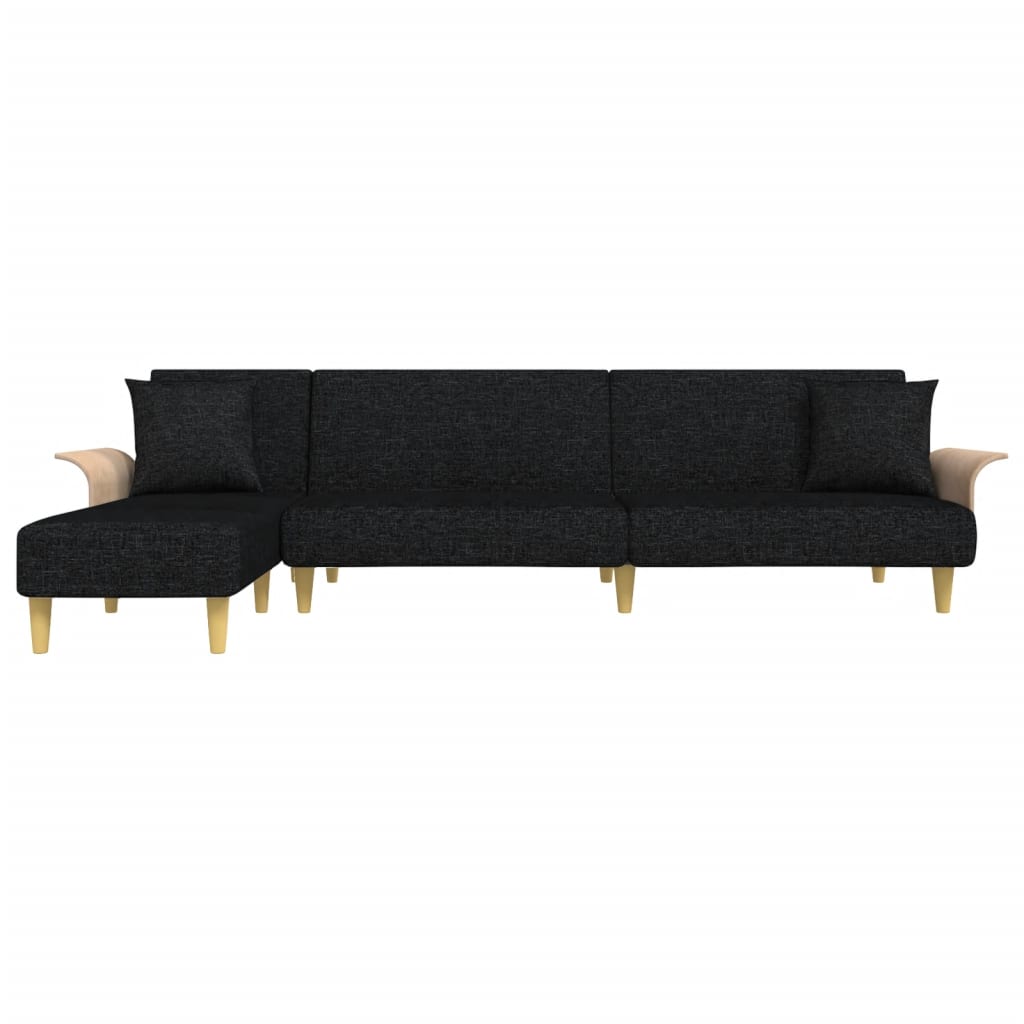 Sofá-cama em forma de L 279x140x70 cm tecido preto