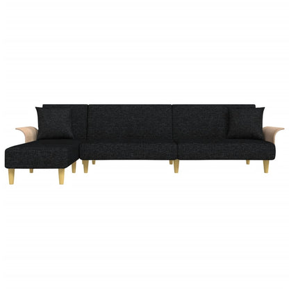 Sofá-cama em forma de L 279x140x70 cm tecido preto