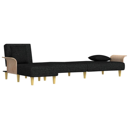 Sofá-cama em forma de L 279x140x70 cm tecido preto