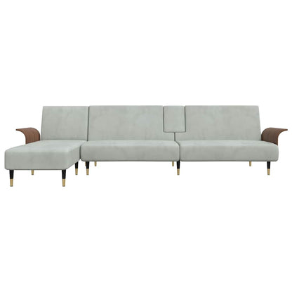 L-shaped sofa bed 279x140x70 cm light grey velvet