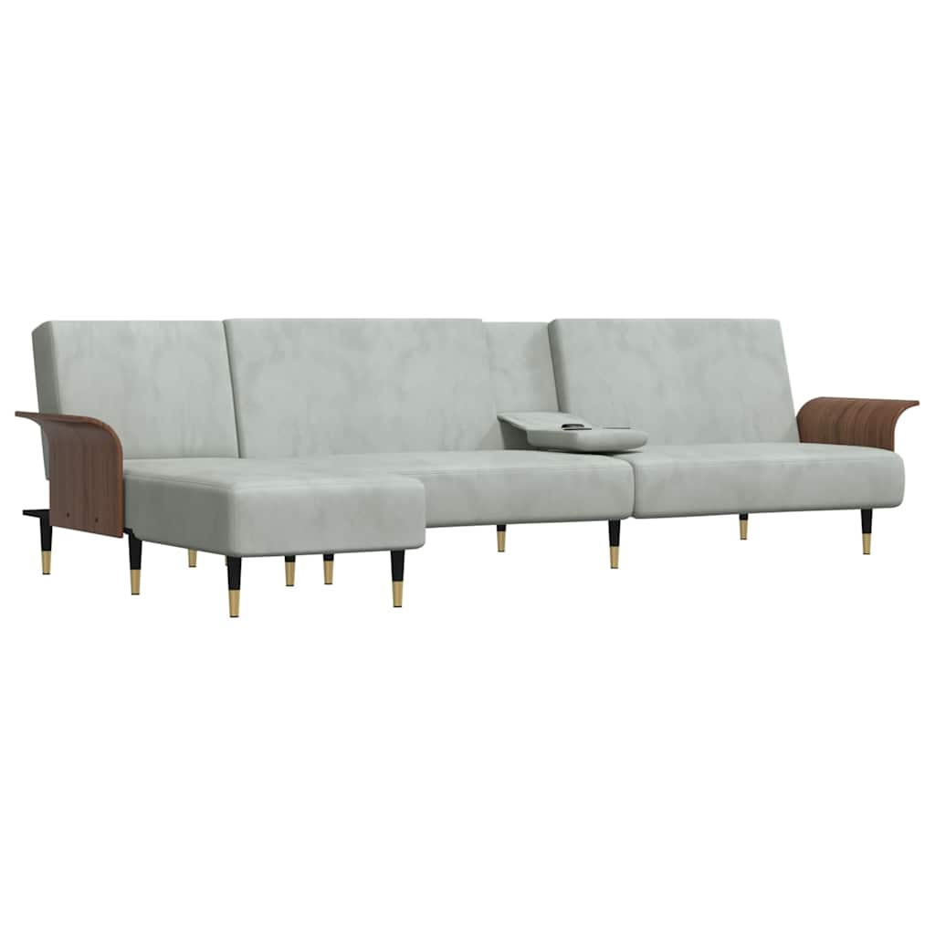 L-shaped sofa bed 279x140x70 cm light grey velvet