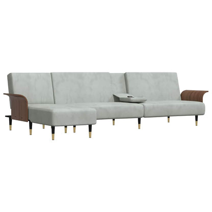 L-shaped sofa bed 279x140x70 cm light grey velvet